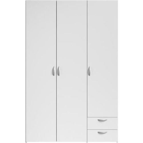 PARISOT - Armoire VARIA - Décor blanc - 3 portes + 2 tiroirs - L 120 x H 185 x P 51 cm