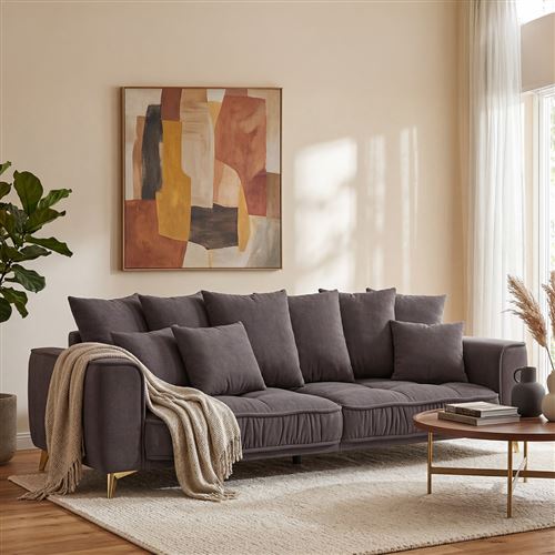 Canap&eacute; Tissu Droit Gris Fonc&eacute; Altamo - 4 Places - Gris fonc&eacute;