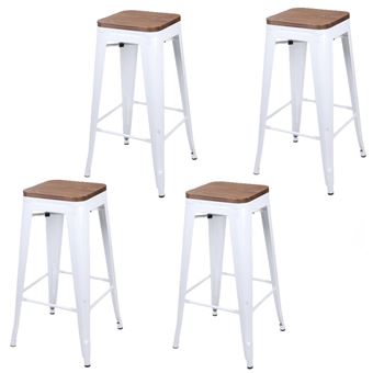 Toilinux - Lot de 4 Tabourets de bar vintage Liv - Blanc - 1