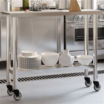 Table De Préparation De Cuisine En Acier Inoxydable - 55x30x85 Cm, Pieds Réglables, Étagère De Rangement - 11