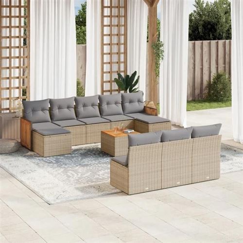 Salon de jardin modulable VIDAXL resine tressee beige 11 pieces x 59 x 69 10 personnes 