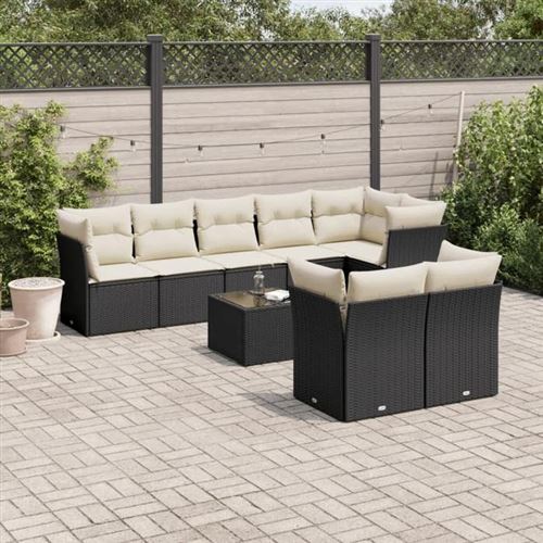 VIDAXL  Salon De Jardin 9 Pcs Avec Coussins Noir R&eacute;sine Tress&eacute;e