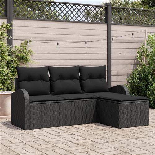 vidaXL - Ensemble de Canapé de Jardin - 4 Pièces - Noir - Image 2