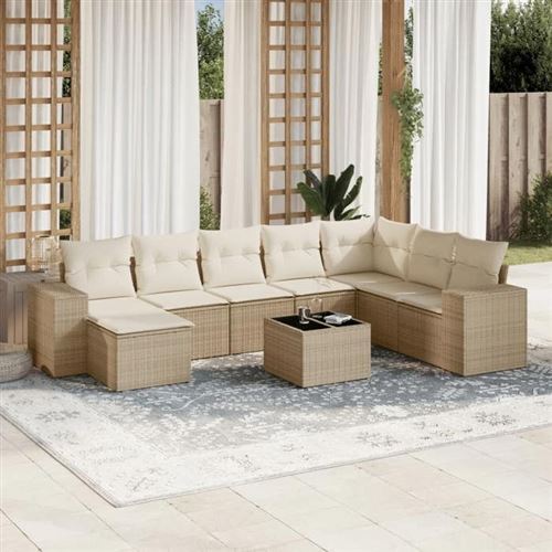 Non Communiqué Beige Vidaxl Salon De Jardin Modulable - Lot De 9 Pieces - Resine Tressee - 8 Personnes