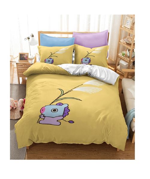 Set de housse de couette BT21 en polyester 240x220cm avec 2 taies d'oreiller 50*75cm #MK18007