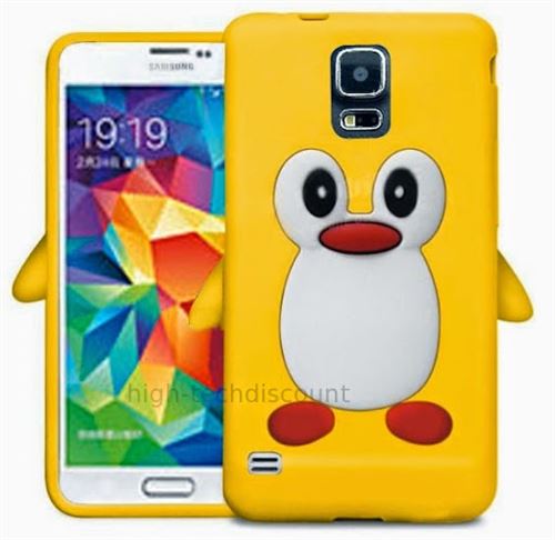 Housse etui coque silicone gel pour Samsung i9600 Galaxy S5 + film ecran - JAUNE PINGOUIN - htdmobiles