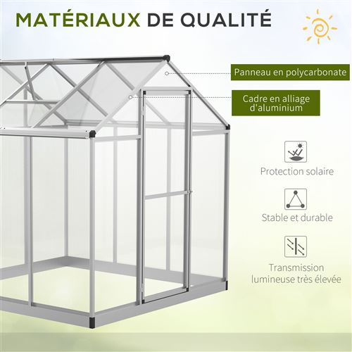 Serre de jardin aluminium polycarbonate 5,5 m² dim. 3,03L x 1,83l x 1,95H m  fondation lucarne porte loquet - Matériel pour serre et semis - Achat &  prix