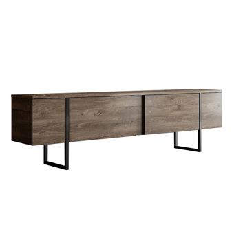 Meuble TV avec placards aspect bois de noyer et détails noirs 180cm FROPA CONCEPT USINE - 1