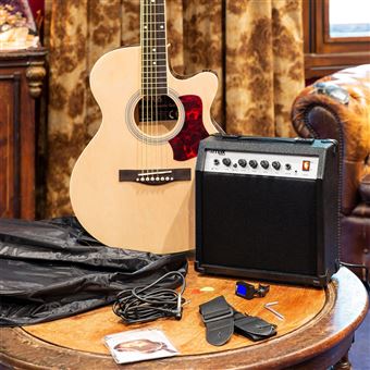 Kit Guitare Électrique Acoustique MAX Pour Débutants - Ampli, Housse, Accordeur, Support Et Repose-Pied - Noir