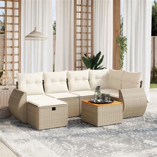 Non Communiqué Beige Salon De Jardin Modulable Vidaxl 7 Pieces Rotin 62.5 X 62 X 69 Cm