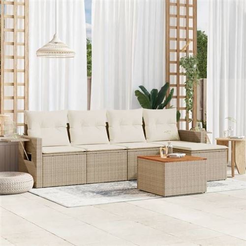 vidaXL Salon de jardin avec coussins 6 pcs beige résine tressée