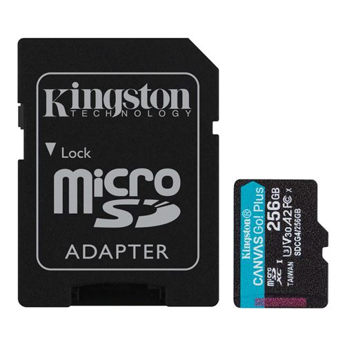 Kingston Canvas Go! Plus - Carte mémoire flash (adaptateur microSDXC vers SD inclus(e)) - 256 Go - A2 / Video Class V30 / UHS-I U3 / Class10 - microSDXC UHS-I