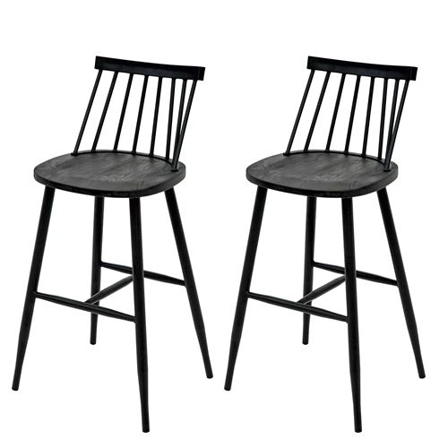 Lot de 2 tabourets de bar MENDLER HWC-G69 bois massif métal anthracite
