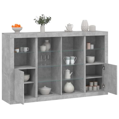 Non Communiqué Gris Buffets Avec Lumières Led 3 Pcs Béton Bois D Ingénierie