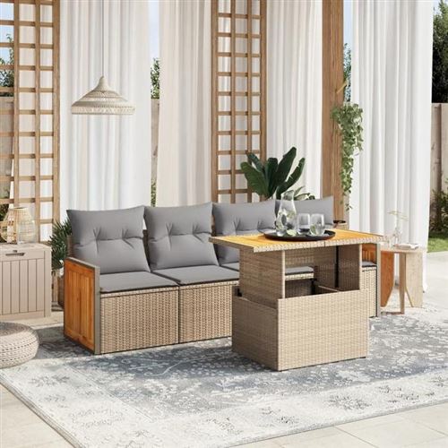 Non Communiqué Beige Salon De Jardin Modulable Vidaxl Resine Tressee 5 Pieces 62 X 55 X 69 Cm