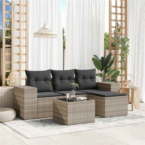 vidaXL - Salon de jardin modulable - 4 personnes - 5 pièces - Gris - Image 2