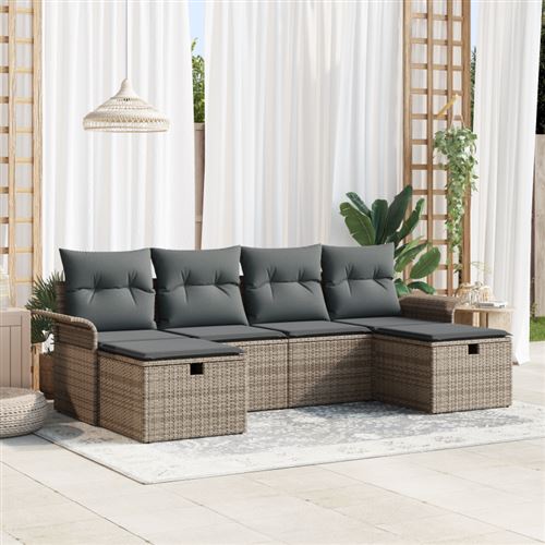 Non Communiqué Gris Ensemble De Canapé De Jardin 6 Pièces Avec Coussins Rotin Synthétique