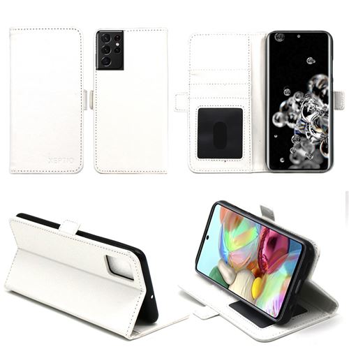 Housse blanche pour Samsung Galaxy S23 Ultra 5G Etui blanc de protection Portefeuille à Rabat avec Porte Cartes XEPTIO