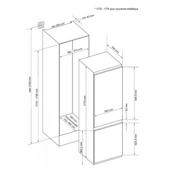 Refrigerateur integrable Combine - NO FROST PARTIEL - 242L - E - Froid brasse - No Frost Congelateur - 177x54cm - Glissieres