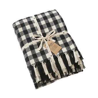Plaid à Franges 100% Recyclé Tissage Pieds de poule 130x160cm - CHARLOT - ALTOBUY - 1