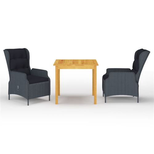 Non Communiqué Gris Ensemble À Manger De Jardin 3 Pcs Foncé