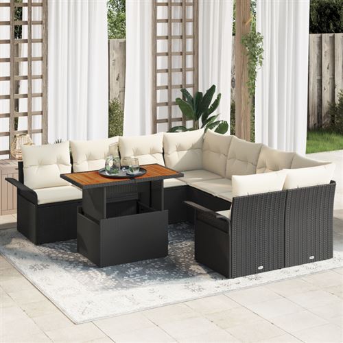 Non Communiqué Noir Canapé De Jardin 2 Places Avec Rangement Et Coussins Poly Rattan, Ensemble De Canapés De Jardin De 9 Pièces Avec Coussins