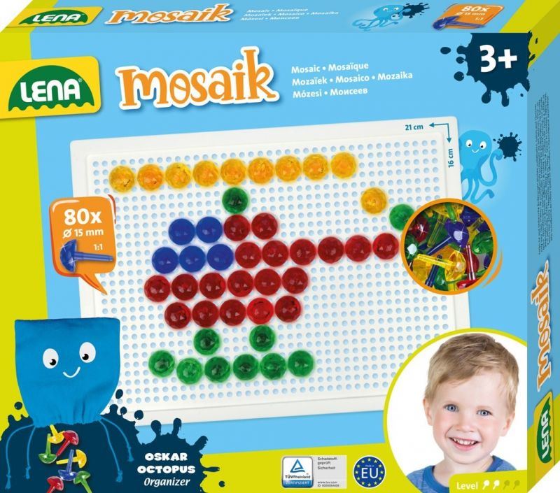 Lena Jeu De Mosaïque 100 Fiches – 4 Couleurs – Plaque 21x16 Cm – Dès 3 Ans – Avec Sac De Rangement