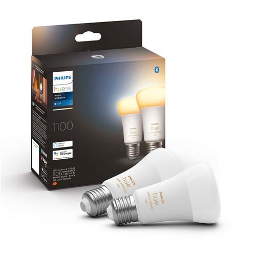 Pack de 2 ampoules connectées Philips Hue White Ambiance E27 75W Blanc