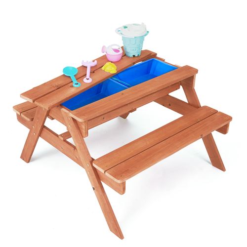 Table pique nique enfant 2 en 1 avec bac à sable 6 accessoires château jeux de plage bleu Teamson Kids TK-OW0001