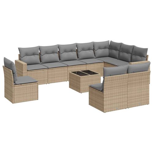 Non Communiqué Beige Salon De Jardin Vidaxl 11 Pcs Avec Coussins Résine Tressée