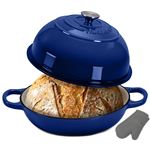 NutriChef Four à pain en fonte émaillée - 25,9 cm - moule à pain en forme de dôme - avec poignées et gants en silicone - passe au four et lave-vaisselle (bleu)
