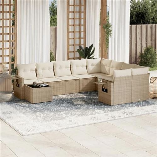 VIDAXL  Salon De Jardin Avec Coussins 10 Pcs Beige R&eacute;sine Tress&eacute;e