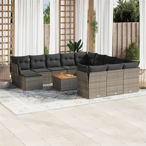 VIDAXL  Salon De Jardin Avec Coussins 13 Pcs Gris R&eacute;sine Tress&eacute;e