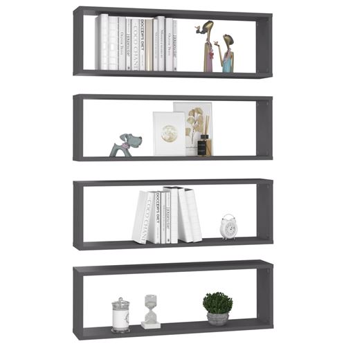vidaXL Étagères cube murales 4 pcs Gris 80x15x26,5 cm Aggloméré
