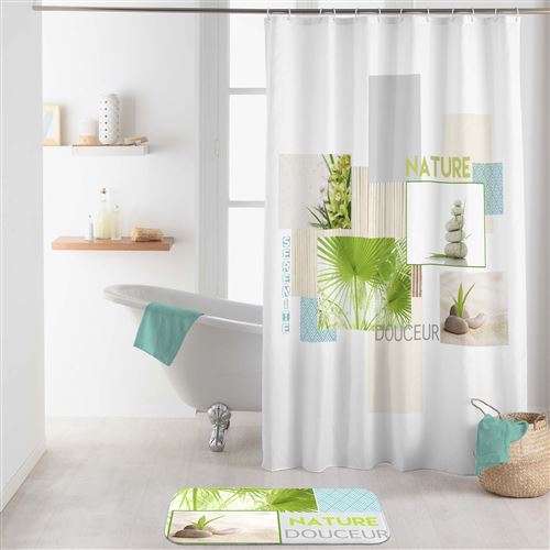 rideau de douche +crochets 180 x 200 cm polyester Nature douceur