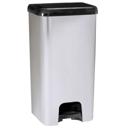 Poubelle de cuisine à pédale 40L LINCOLN en plastique aspect métal Inox brossé brillant