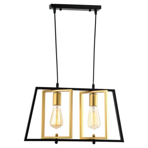 HOMEMANIA Lampe à Suspension Novea - Lustre - Lustre de plafond - Noir, or en Métal, 15 x 48 x 105 cm, 2 x E27 , Max 40W
