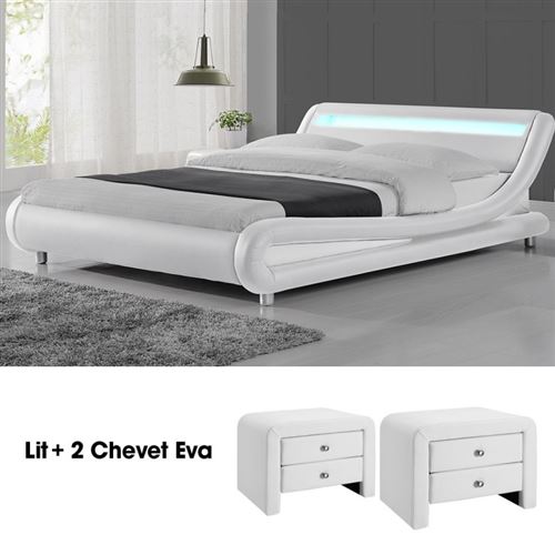 Lit design Julio160 avec 2 tables chevet EVA blanc
