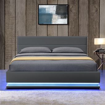 Lit Led Avec Coffre De Rangement Ava 140x190 Gris Achat