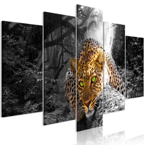 Tableau - Leopard Lying (5 Parts) Wide Grey .Taille : 200x100