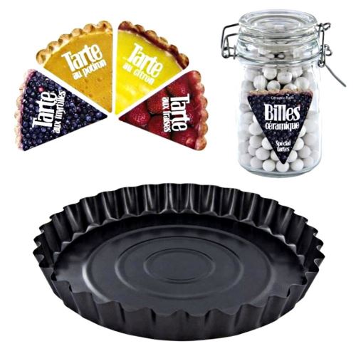 Coffret Moule Tarte + Billes Céramique + 4 Recettes