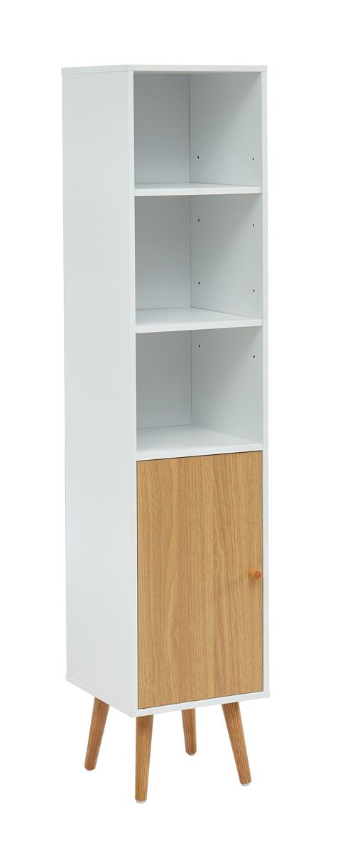 Colonne de rangement pour salle de bain coloris blanc / chêne - 30 x 29.5 x 139 cm -PEGANE-