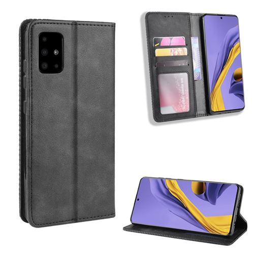 Etui en PU rétro avec support noir pour Samsung Galaxy A71 5G SM-A716