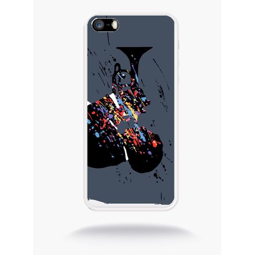 Coque Trompette Jazz Abstrait Compatible Apple Iphone Se Silicone Blanc Mat