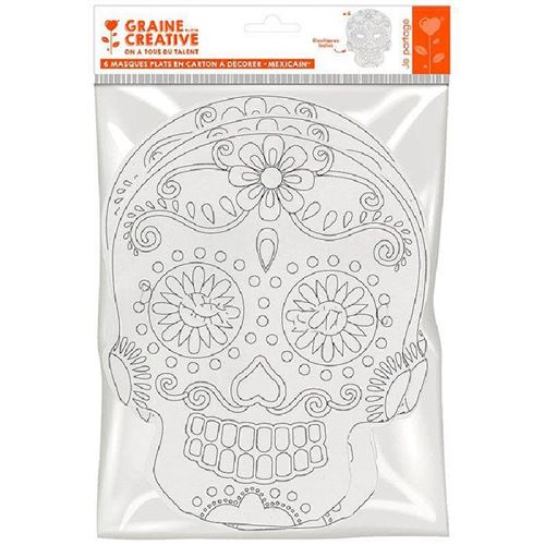 6 masques plats en carton à colorier - Calavera mexicaine - Graine Créative
