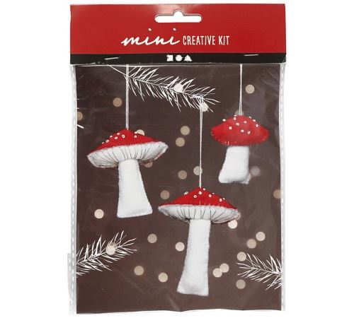 Mini Kit créatif de Noël - Champignons à suspendre - De 6,5 à 10 cm- 3 pcs