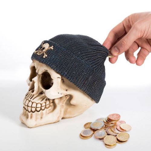 Tirelire crâne à bonnet avec tête de mort - Coffre argent monnaie rangement decoration insolite originale