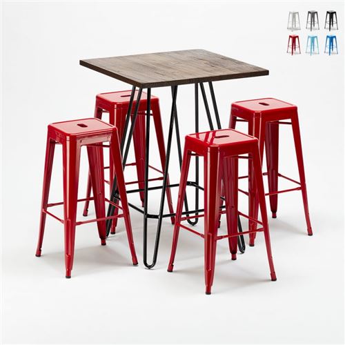 AHD Amazing Home Design - Ensemble de table haute et 4 tabourets métalliques Tolix style industriel Kips Bay pour pubs, Couleur: Rouge