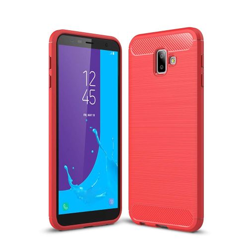 Coque Souple en Gel Silicone pour Samsung Galaxy J6 Plus Carbone effet Brossé - Rouge
