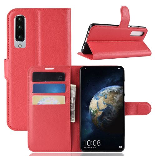 Etui en PU litchi avec support rouge pour votre Huawei P30